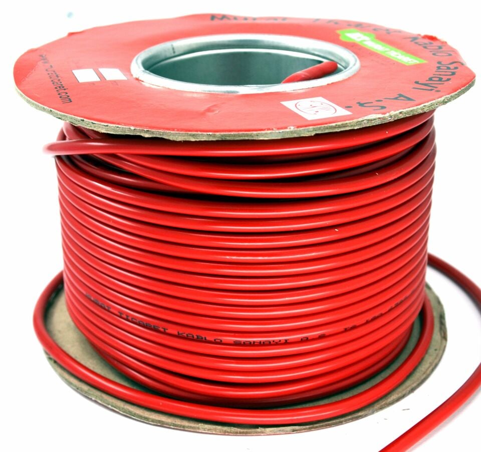 100 Metre 3mm² Kırmızı Bakır Kablo Kalaylı Nyaf Tekne Oto Karavan Elektrik Tesisat Kablosu Top