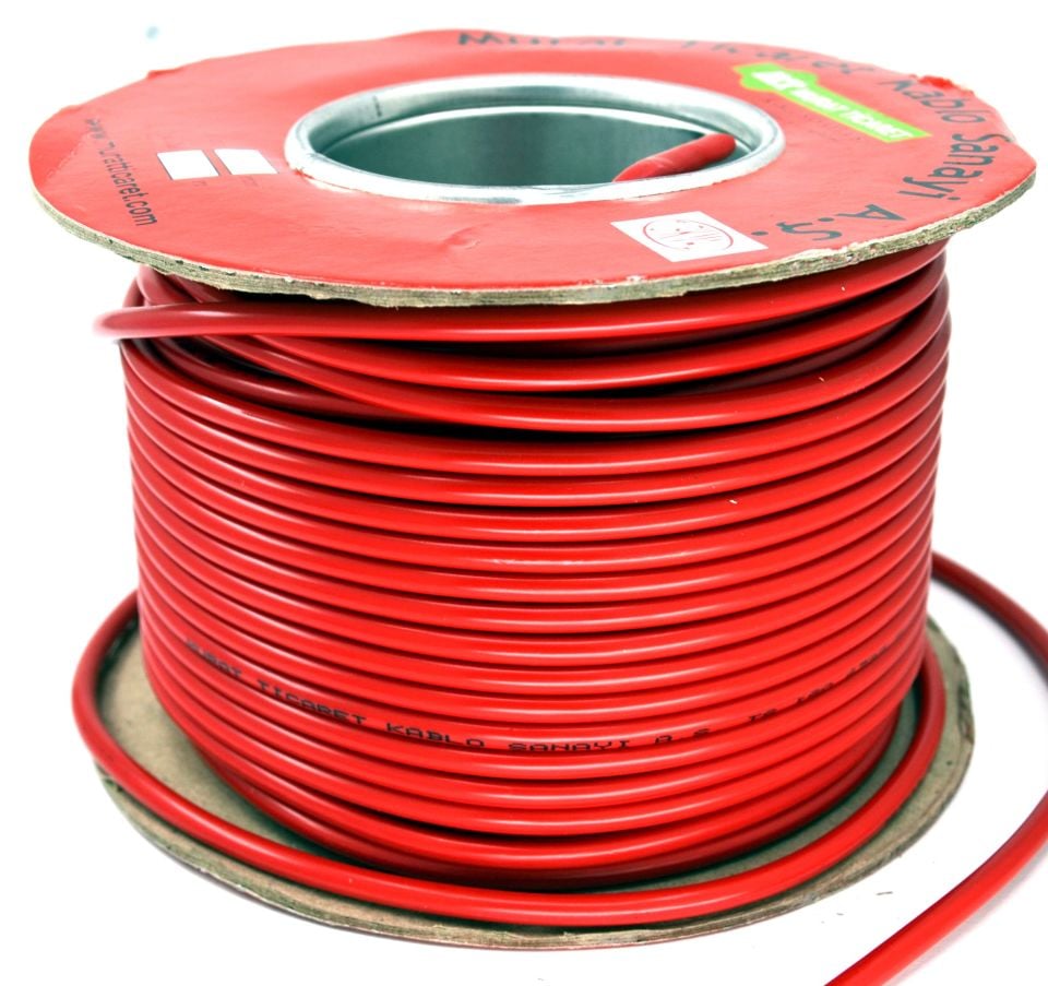 100 Metre 1,5mm² Kırmızı Bakır Kablo Kalaylı Nyaf Tekne Oto Karavan Elektrik Tesisat Kablosu Top
