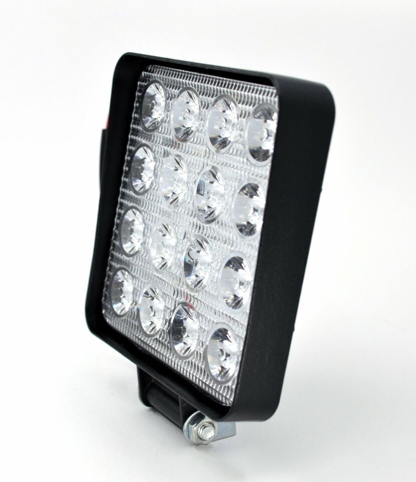 Beyaz Işık Çalışma Lambası 16 Led 12V - 24V 48W Kare Siyah Boyalı Aluminyum Suya Dayanıklı