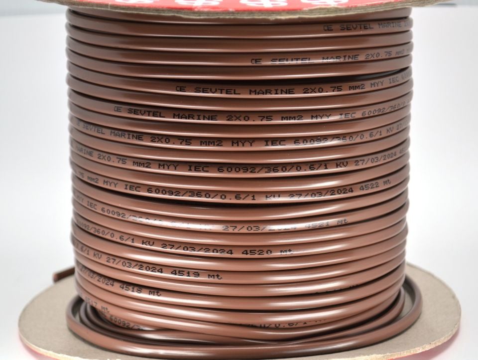 100 Metre Marine Yassı 2x0,75mm² Kalaylı Bakır Kablo TTR MYY Kahverengi Ahşap