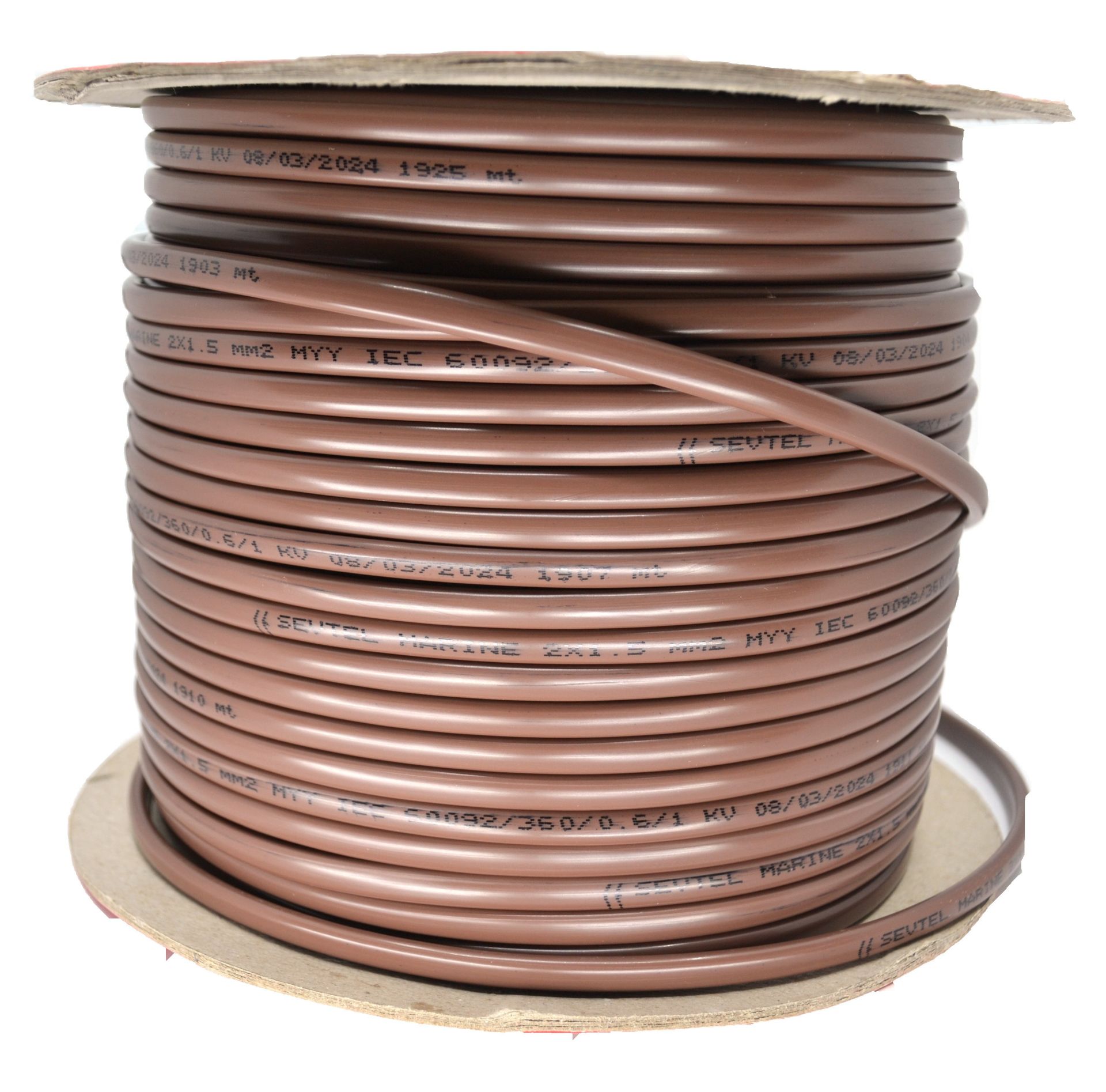 100 Metre Marine Yassı 2x1,50mm² Kalaylı Bakır Kablo TTR MYY Kahverengi Ahşap