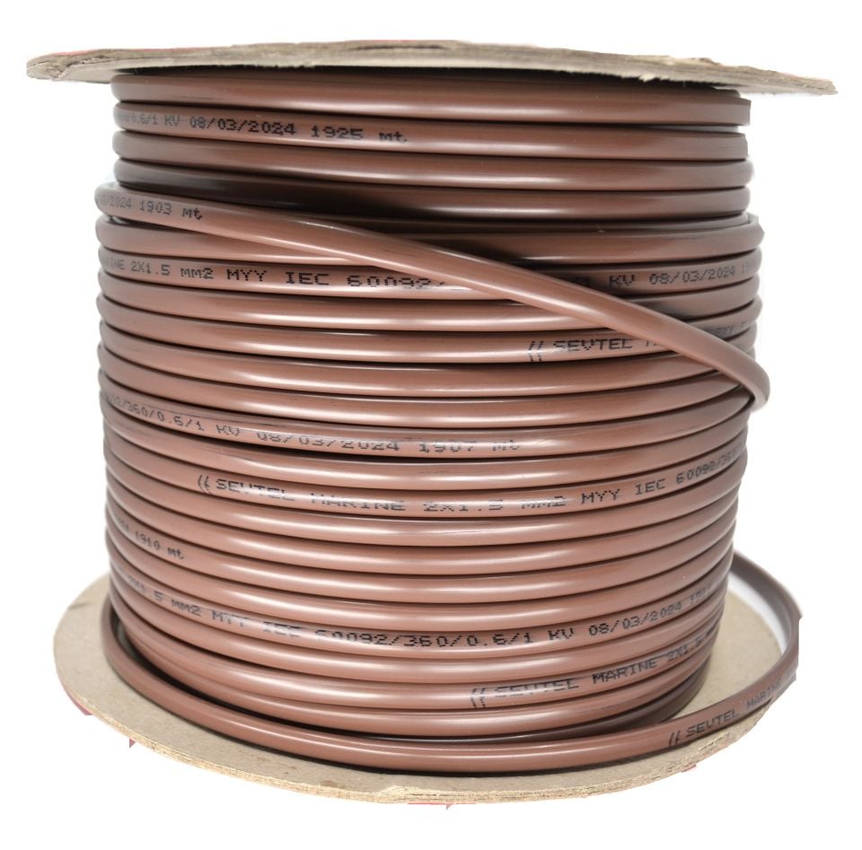 100 Metre Marine Yassı 2x1,50mm² Kalaylı Bakır Kablo TTR MYY Kahverengi Ahşap