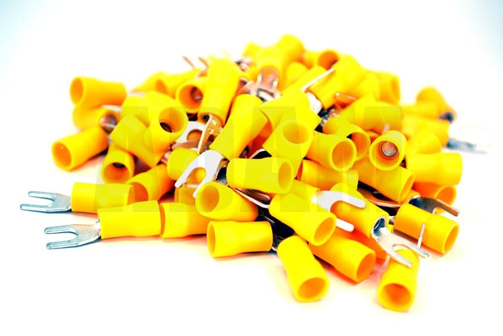 100 Adet 4,00-6,00 Bakır Kablo Pabucu Sarı M4 Çatal Sıkmalı Sulye MT-PC4006