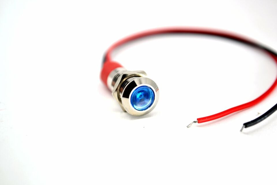 Kablolu 8mm Mini Metal Mavi Göz Lamba Led 12V 24V MT-G8KM