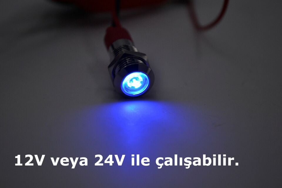 Kablolu 8mm Mini Metal Mavi Göz Lamba Led 12V 24V MT-G8KM
