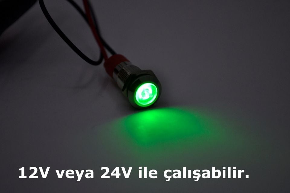 Kablolu 8mm Mini Metal Yeşil Göz Lamba Led 12V 24V MT-G8KY