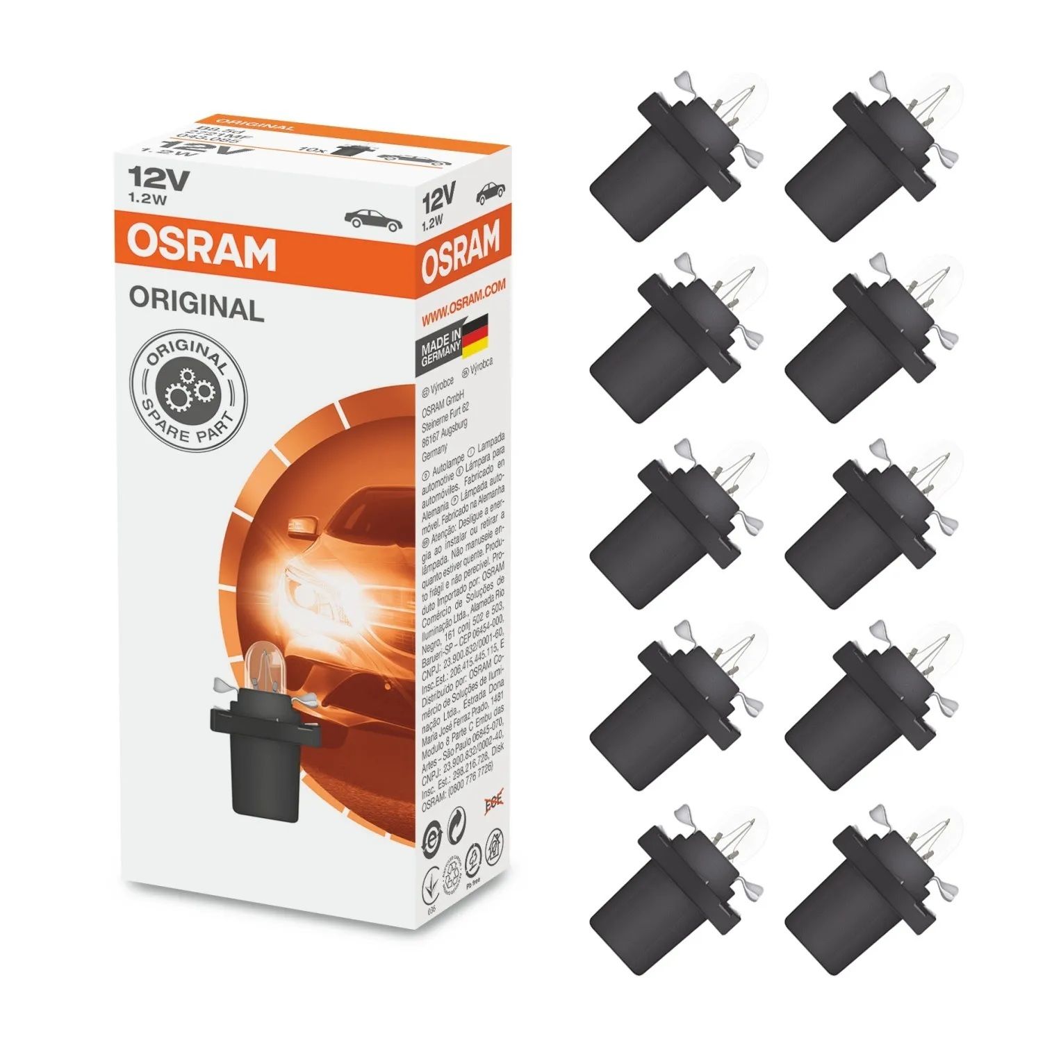 12V 1,2W Siyah Soketli Gösterge Kadran Ampulü 10 Adet 2721 Mf