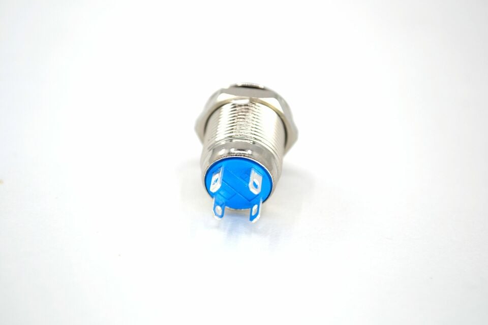 12mm Yaylı Buton Anahtar 12V 24V Mavi Işıklı Yuvarlak Metal MT-ANY14