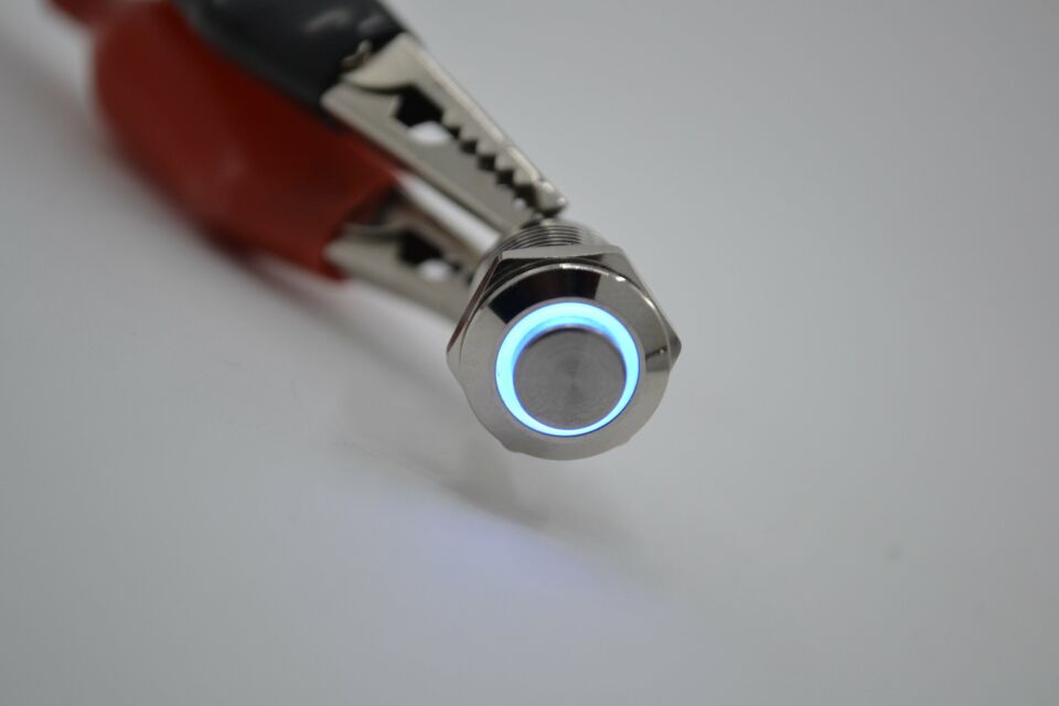 12mm Yaylı Buton Anahtar 12V 24V Mavi Işıklı Yuvarlak Metal MT-ANY14