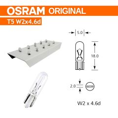 12V 2W T5 Dipsiz Gösterge Kadran Ampulü 10 Adet Osram 2722 10X
