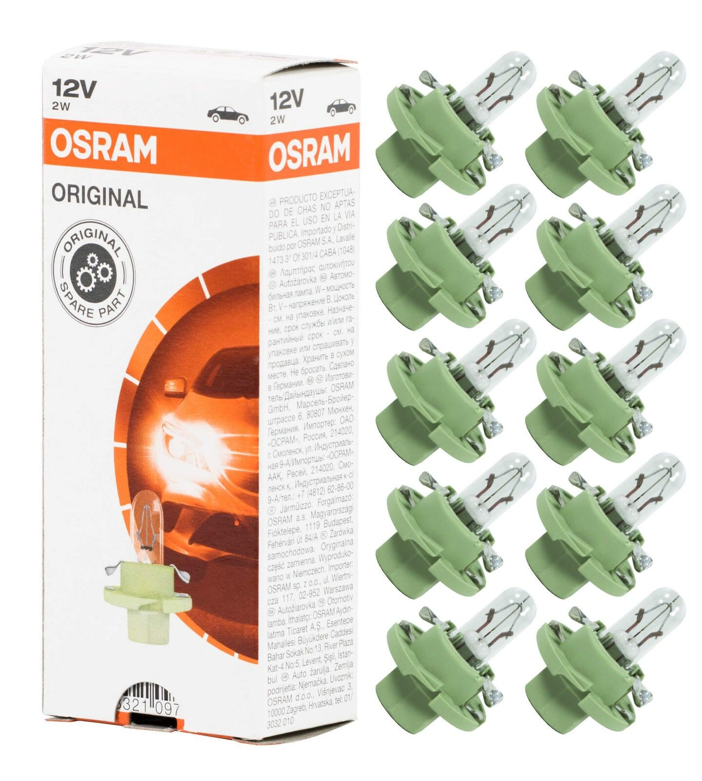 12V 2W Yeşil Soketli Gösterge Kadran Ampulü 10 Adet 2352 Mfx6 10X