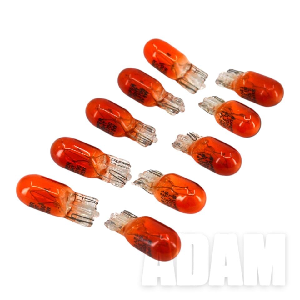 12V 5W Dipsiz T10 Ampul Turuncu Boyalı Amber Cam 10 Adet
