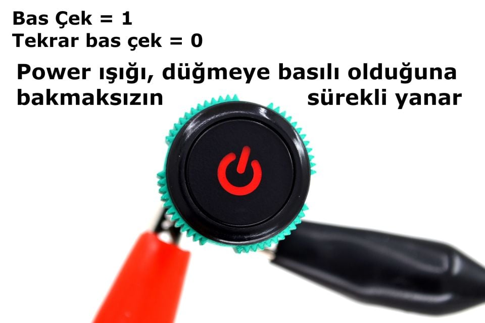 Kalıcılı 19mm 12V 20A Power Logolu Kırmızı Işıklı 1-0 Elektrik Anahtarı MT-ANK10