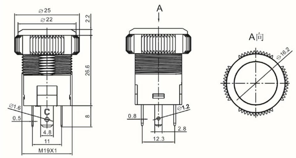 Kalıcılı 19mm 12V 20A Power Logolu Kırmızı Işıklı 1-0 Elektrik Anahtarı MT-ANK10