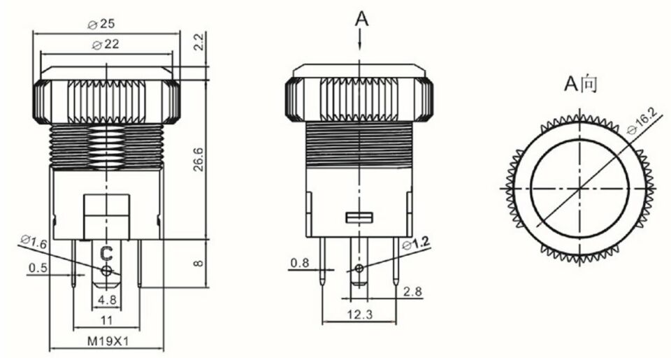 Kalıcılı 19mm 12V 20A Power Logolu Kırmızı Işıklı 1-0 Elektrik Anahtarı MT-ANK10