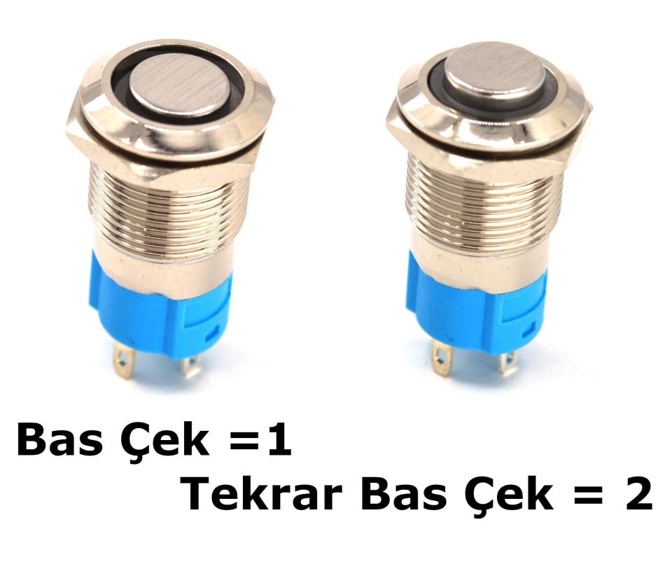 12mm Kalıcı Anahtar 12V 24V Yeşil Işıklı Yuvarlak Metal MT-ANK14