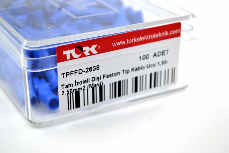 100 Adet 1,50-2,50mm Kablo Ucu 6,3 Dişi Fiş Mavi Izolasyonlu Sıkmalı TPFFD-2638