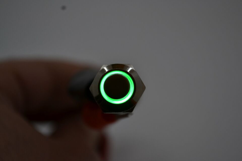 12mm Yaylı Buton Anahtar 12V 24V Yeşil Işıklı Yuvarlak Metal MT-ANY03