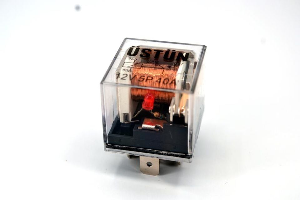 Mini Röle 5 Fişli Şeffaf 12V 40A 87A Kırmızı Ledli