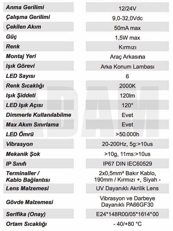 12V 24V 6 Led Kırmızı Parmak Lamba Su Geçirmez İnce Dizayn Side Marker E-Mark Belgeli