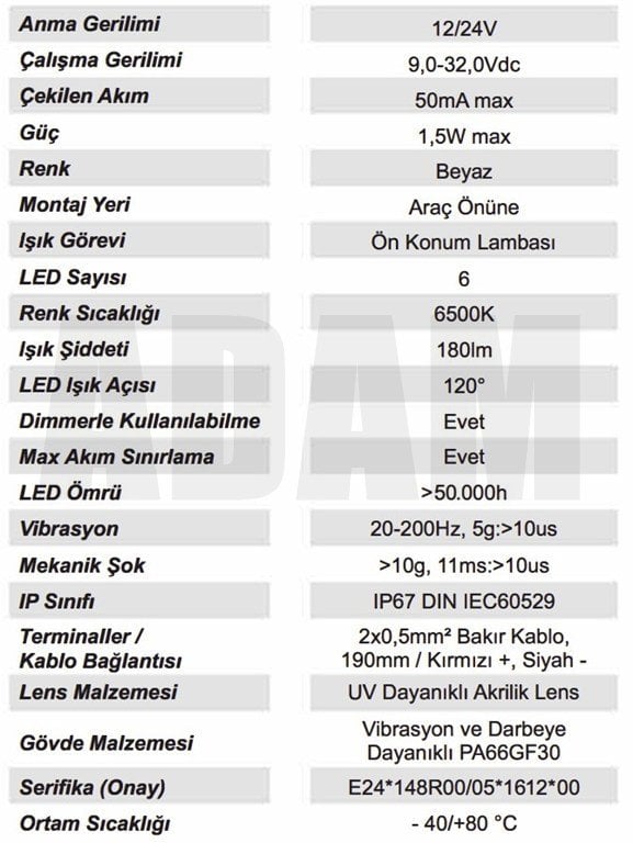 12V 24V 6 Led Beyaz Parmak Lamba Su Geçirmez İnce Dizayn Side Marker E-Mark Belgeli