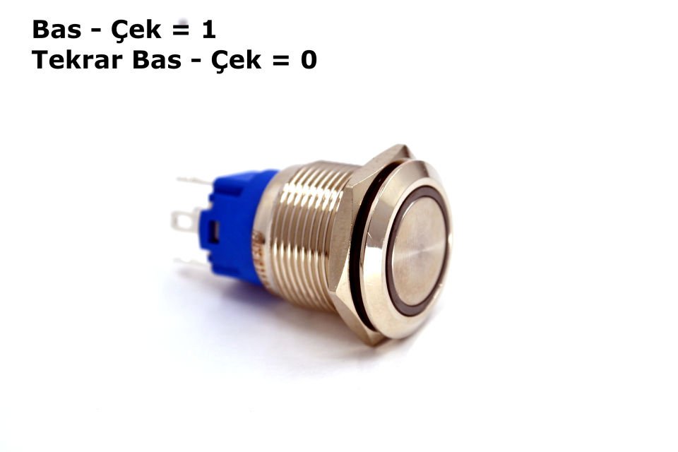 19mm Kalıcı Metal Anahtar Yeşil Işıklı 1NO/1NC 12V 24V 1-0 MT-ANK24