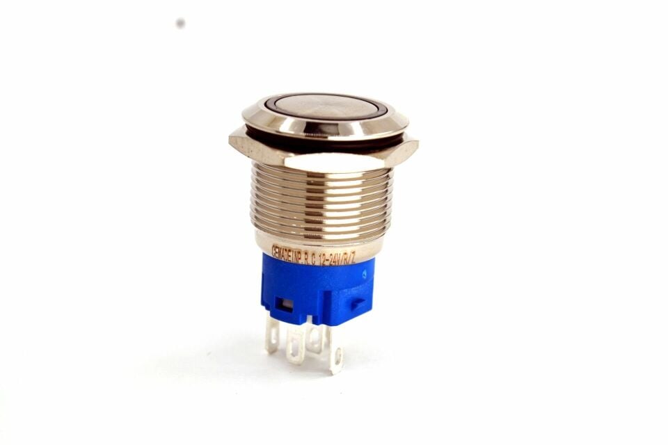 19mm Kalıcı Metal Anahtar Mavi Işıklı 1NO/1NC 12V 24V 1-0 MT-ANK23