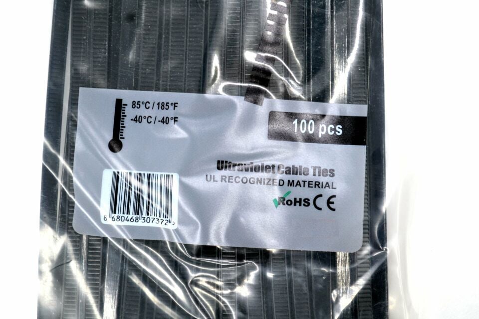 37cm Siyah Kablo Bağı 370x4,8 Ultraviyole Dayanıklı 100 Adetli Poşet