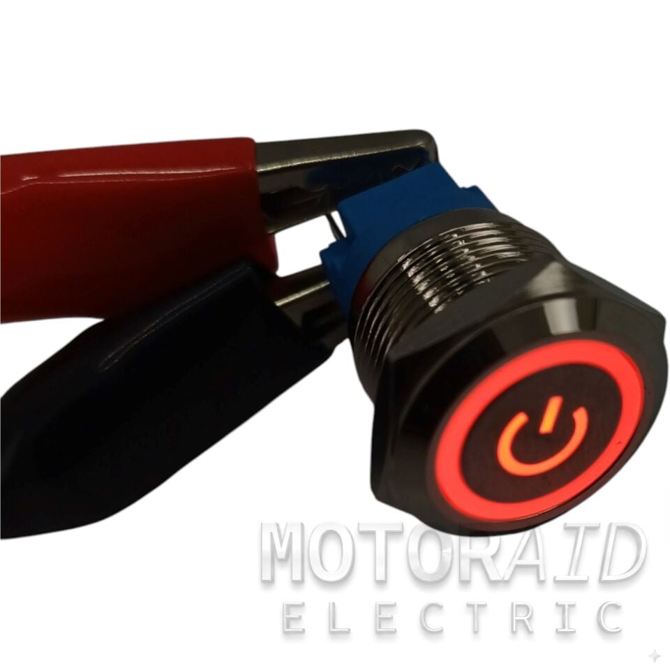 19mm POWER Logolu Kalıcı Metal Anahtar Kırmızı Işıklı 1NO/1NC 12V 24V 1-0