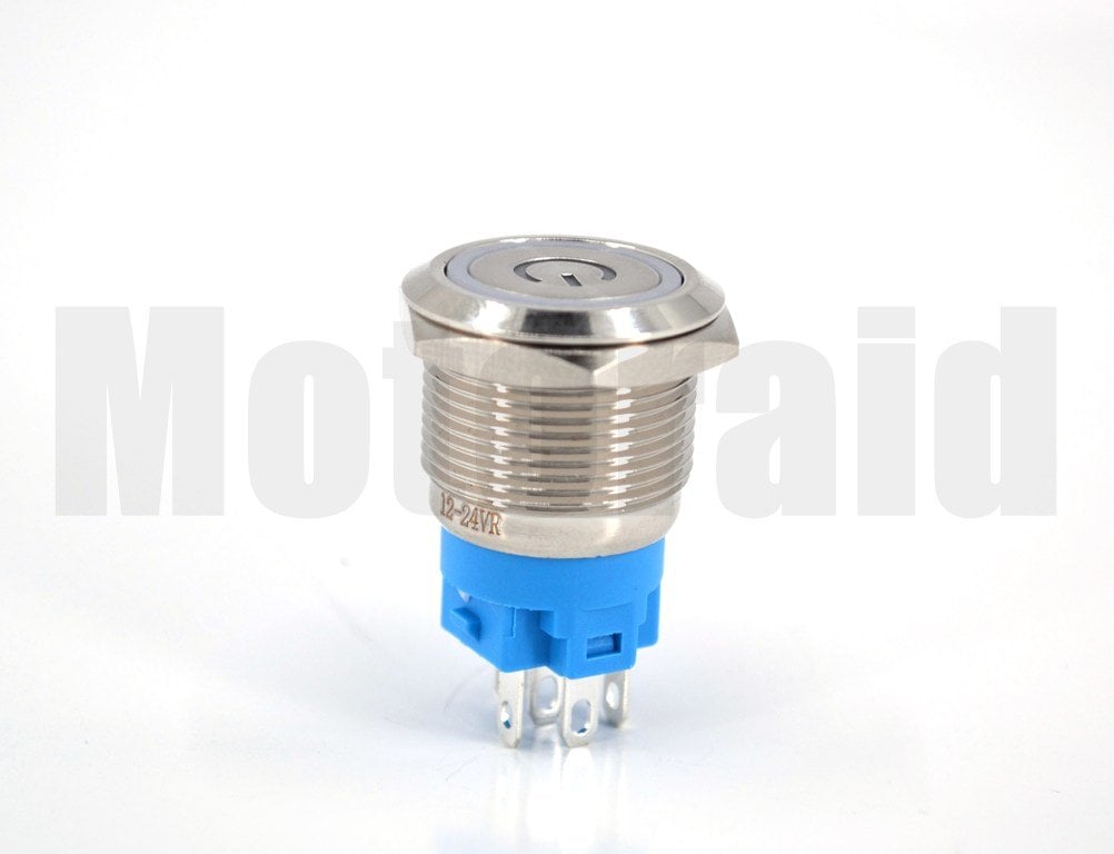 19mm POWER Logolu Kalıcı Metal Anahtar Kırmızı Işıklı 1NO/1NC 12V 24V 1-0