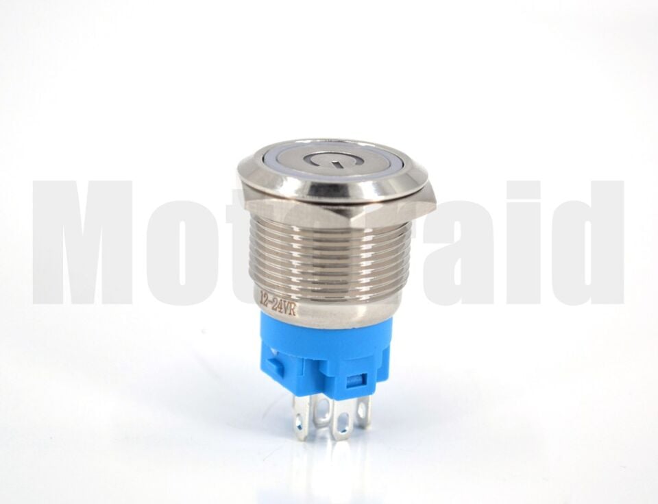 19mm POWER Logolu Kalıcı Metal Anahtar Kırmızı Işıklı 1NO/1NC 12V 24V 1-0