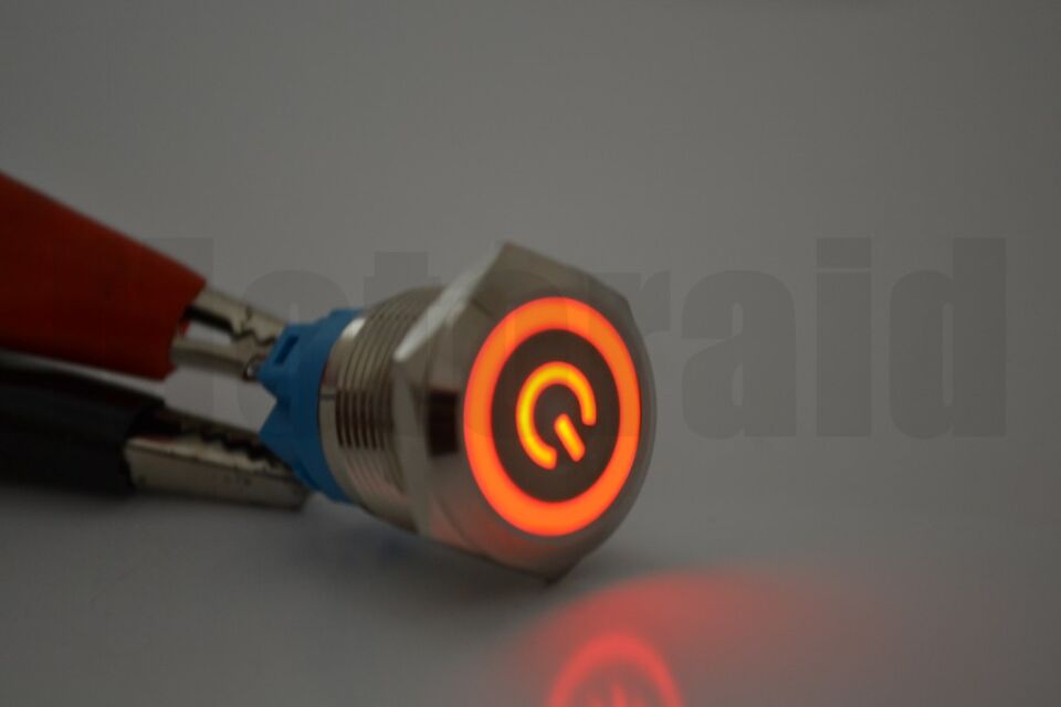 19mm POWER Logolu Kalıcı Metal Anahtar Kırmızı Işıklı 1NO/1NC 12V 24V 1-0