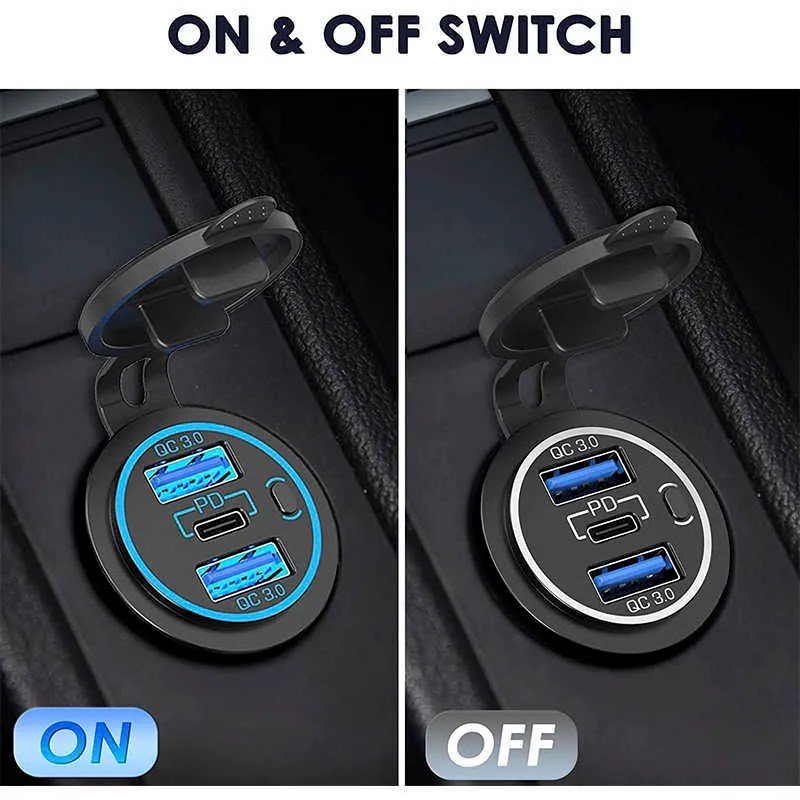 12V 24V DC USB QC3.0 Type-C PD Hızlı Şarj Port Yuvarlak