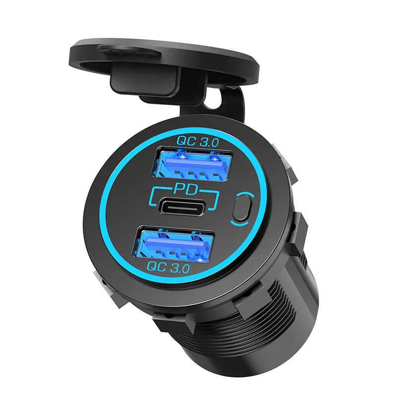 12V 24V DC USB QC3.0 Type-C PD Şarj Port  Anahtarlı Yuvarlak