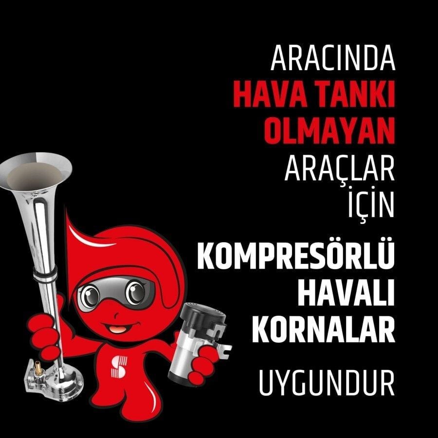 24V Kompresörlü Çift Krom Borulu Havalı Marine Tekne Korna Fala Fala SEGER 85KH24