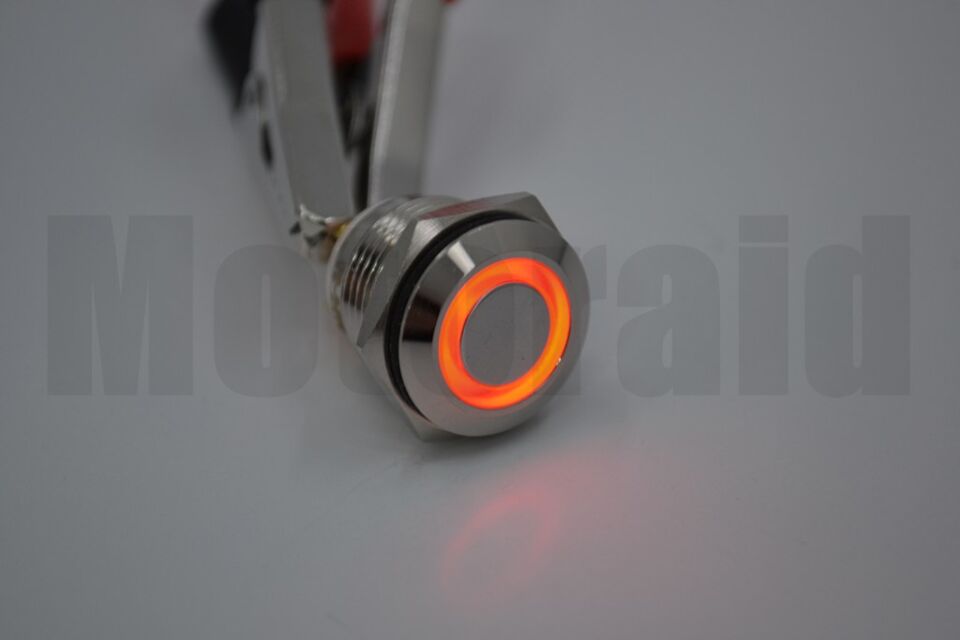 16mm Yaylı Buton Metal Anahtar Kırmızı Işıklı 1NO 4 Fişli 12V 24V 1-0