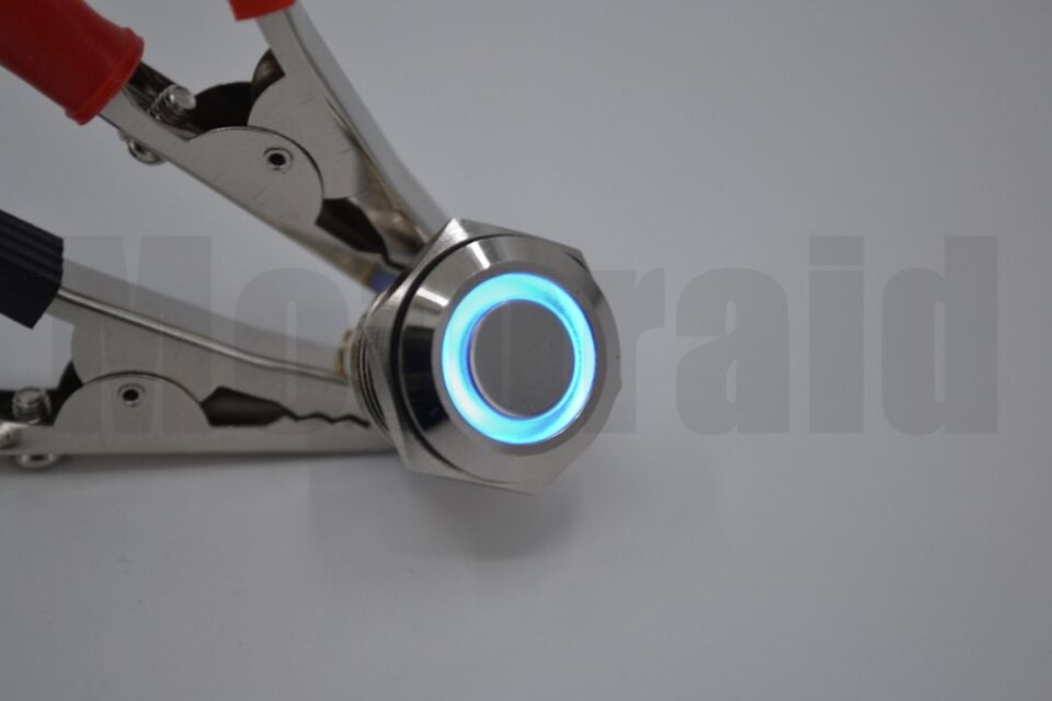 16mm Yaylı Buton Metal Anahtar Mavi Işıklı 1NO 4 Fişli 12V 24V 1-0