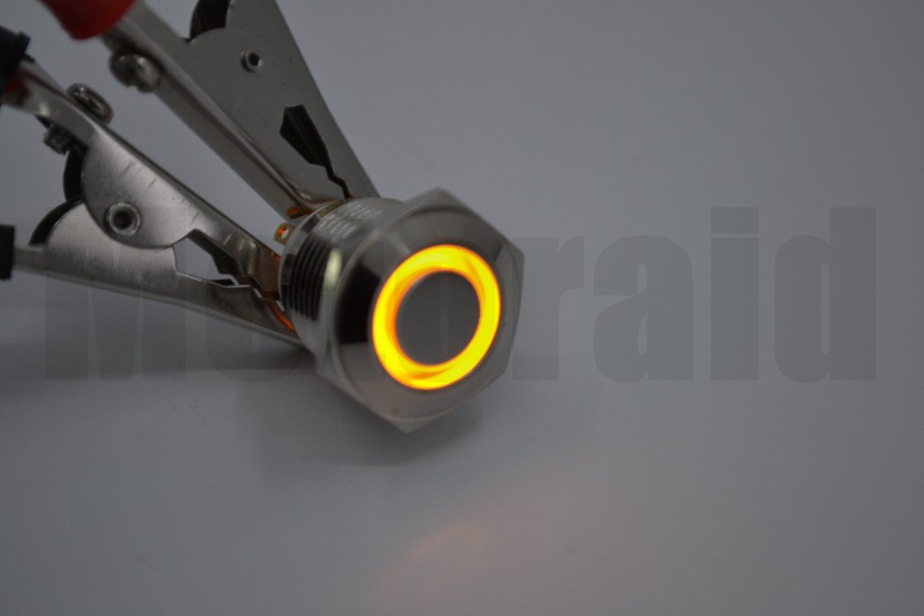 16mm Yaylı Buton Metal Anahtar Turuncu Işıklı 1NO 4 Fişli 12V 24V 1-0