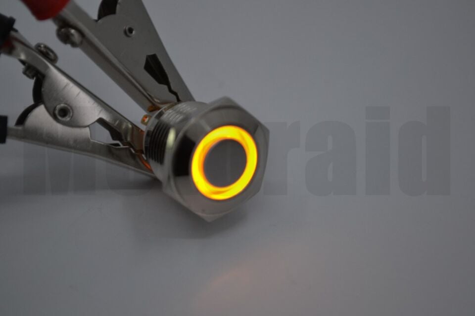 16mm Yaylı Buton Metal Anahtar Turuncu Işıklı 1NO 4 Fişli 12V 24V 1-0