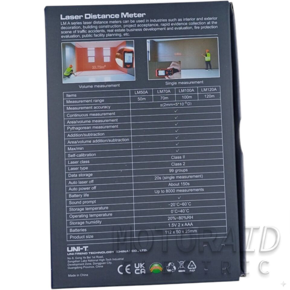 UNI-T LM50A Dijital Lazer Metre - 50 Metre Hassas Mesafe Ölçer ve Lazerli Metre