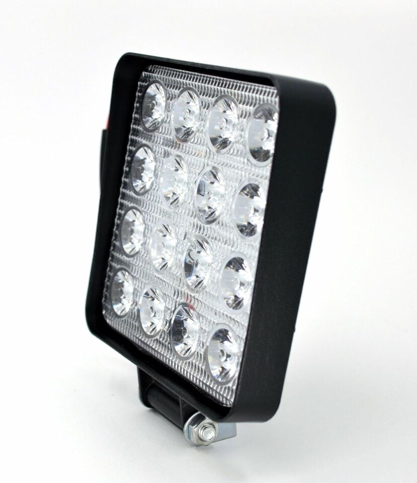 Beyaz Işık Çalışma Lambası 16 Led 12V - 24V 48W Kare Siyah Boyalı Aluminyum İnce Tip