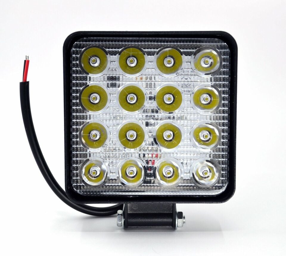 Beyaz Işık Çalışma Lambası 16 Led 12V - 24V 48W Kare Siyah Boyalı Aluminyum İnce Tip