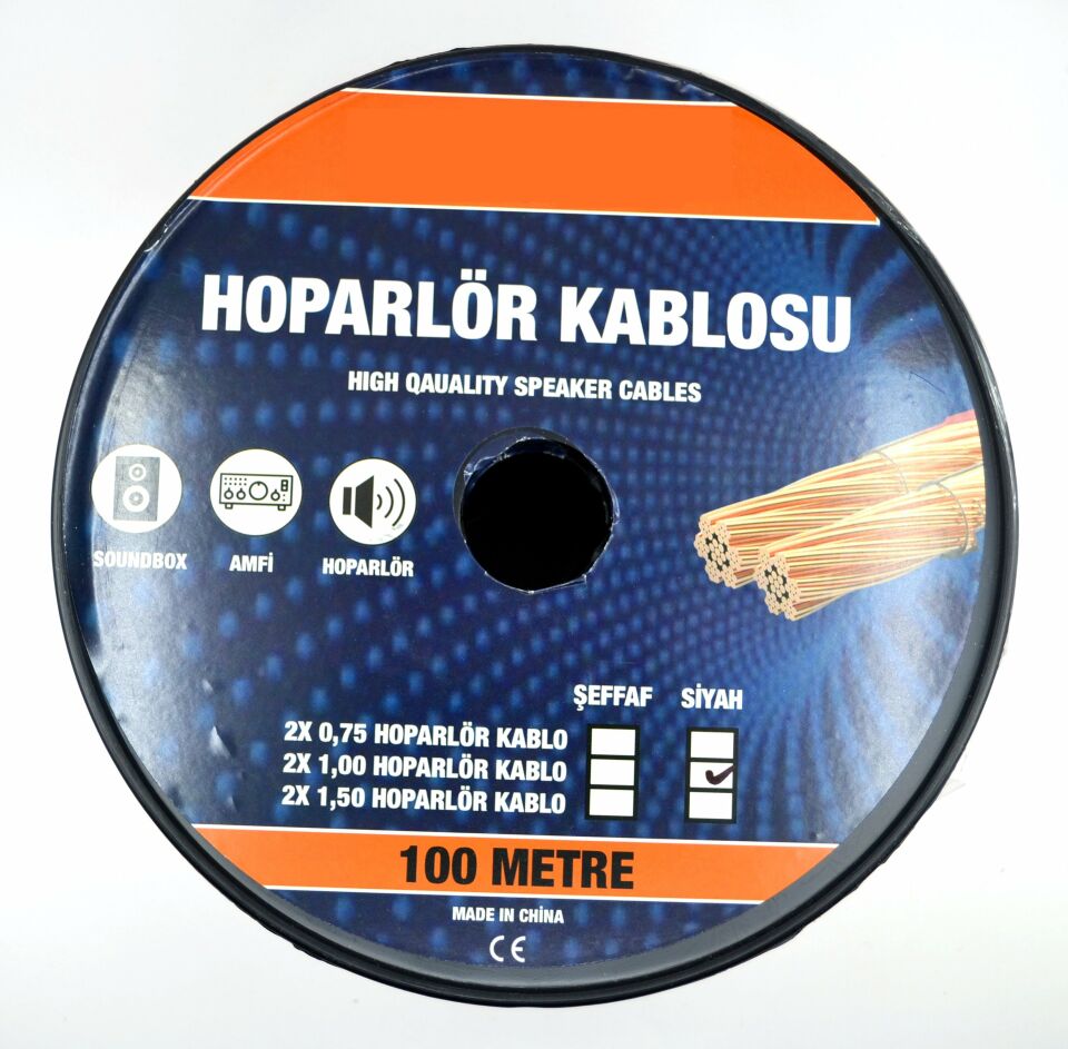 100 Metre 2X1,00mm² CCA Bitişik Hoparlör Kablosu Kırmızı Siyah