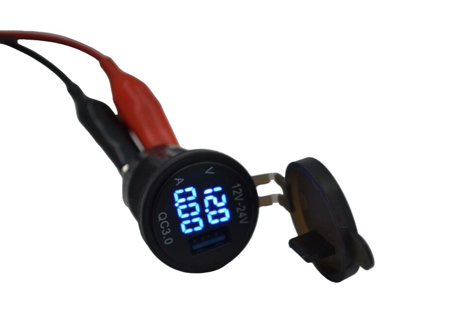 12V 24V DC USB QC3.0 Hızlı Şarj Port Voltmetreli Ampermetreli Yuvarlak MT-UP03