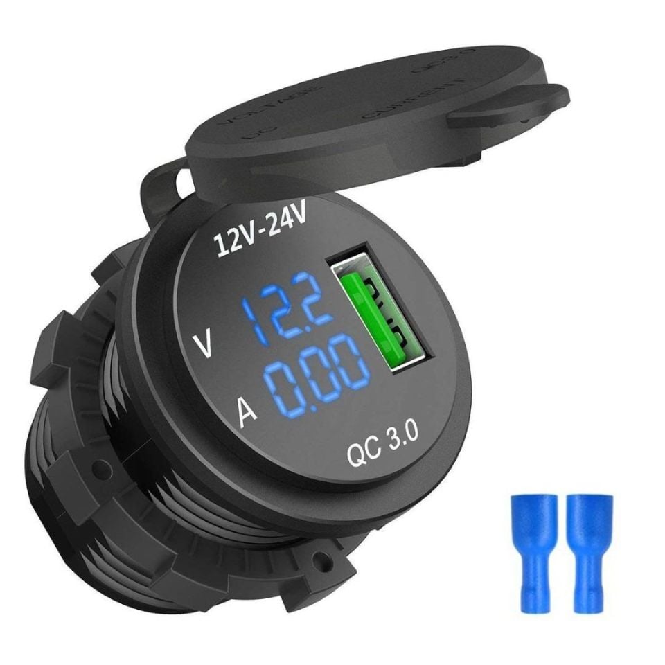 12V 24V DC USB QC3.0 Şarj Port Voltmetreli Ampermetreli Yuvarlak MT-UP03
