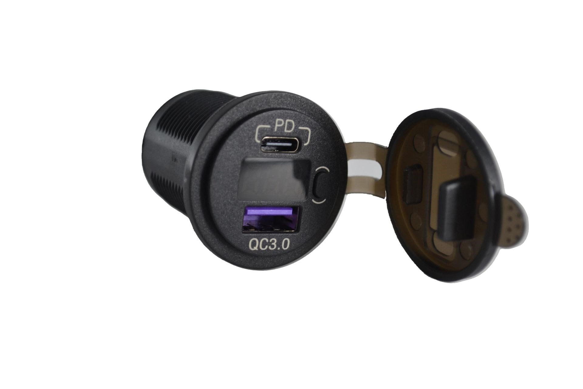 12V 24V DC USB QC3.0 Type-C PD Hızlı Şarj Port Voltmetreli Anahtarlı Yuvarlak Hızlı Şarj