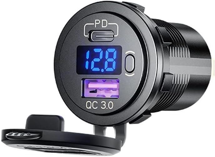 12V 24V DC USB QC3.0 Type-C PD Hızlı Şarj Port Voltmetreli Anahtarlı Yuvarlak Hızlı Şarj