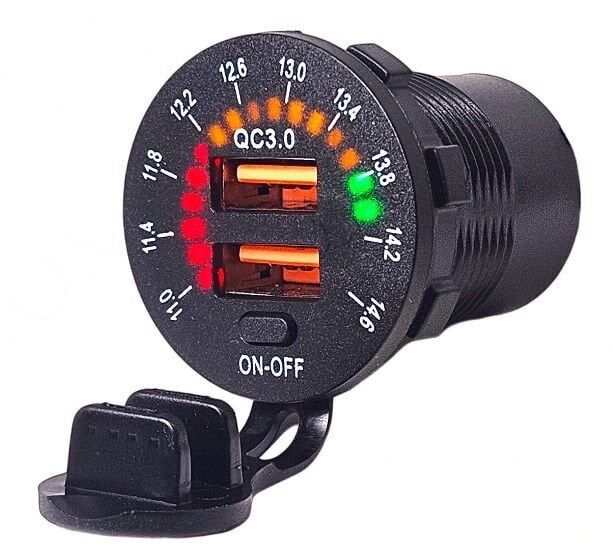 12V 24V DC USB QC3.0 Şarj Port Kadran Voltmetreli Anahtarlı Yuvarlak MT-UP06