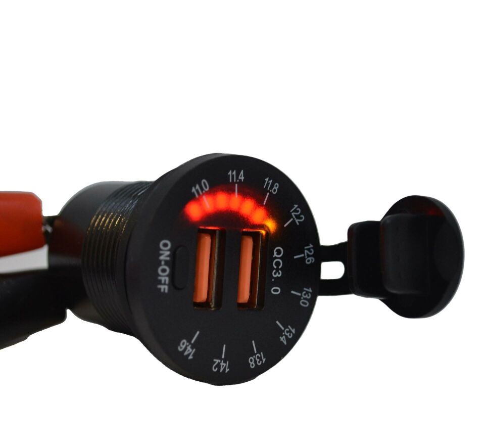 12V 24V DC USB QC3.0 Şarj Port Kadran Voltmetreli Anahtarlı Yuvarlak MT-UP06