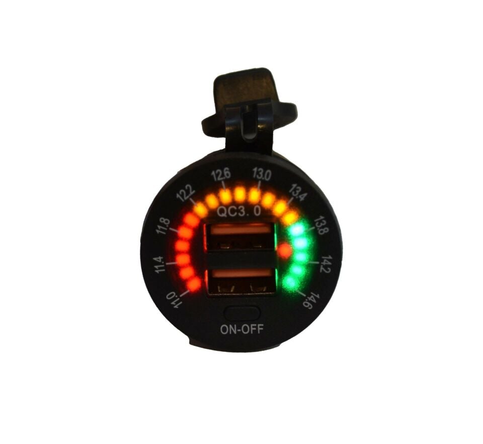 12V 24V DC USB QC3.0 Şarj Port Kadran Voltmetreli Anahtarlı Yuvarlak MT-UP06